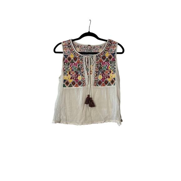 Free People White Embroidered Floral Flowy Lohri Tank Top Sz S N - Picture 4 of 8